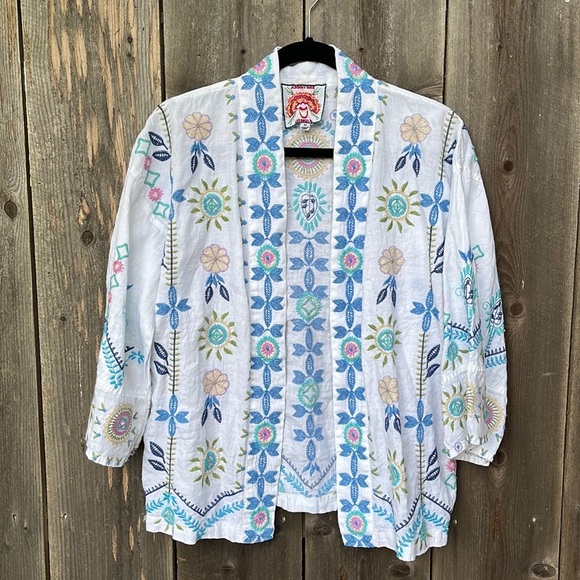 Johnny Was Oriel Cropped Linen Kimono - Picture 2 of 16